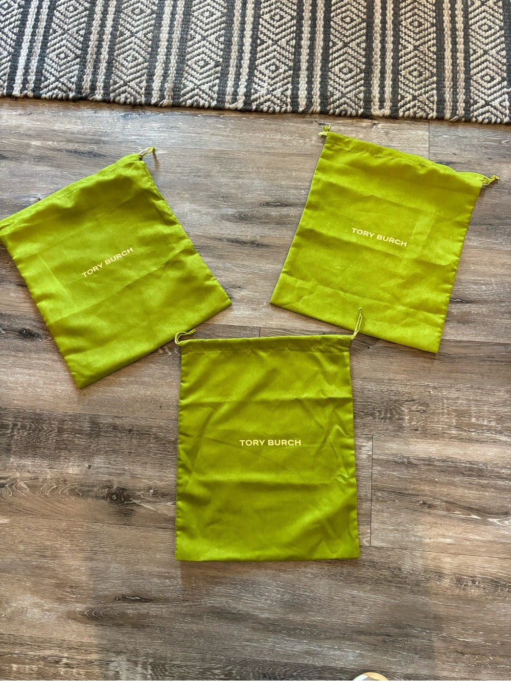 Tory Burch Lime Green Drawstring Dust Bags - Set of 3 Approximately 15x12